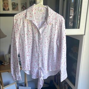 beachlunchlounge White and Pink Button-Up Blouse